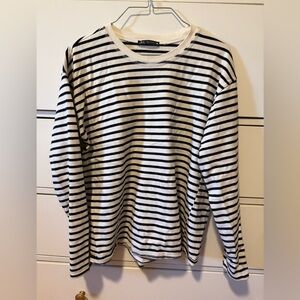 Zara Striped Long Sleeve Crewneck Top - Black & White
